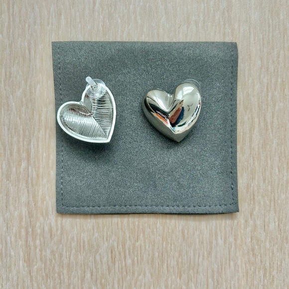 Silver Puffy Heart Statement Earrings - Picture 2 of 2